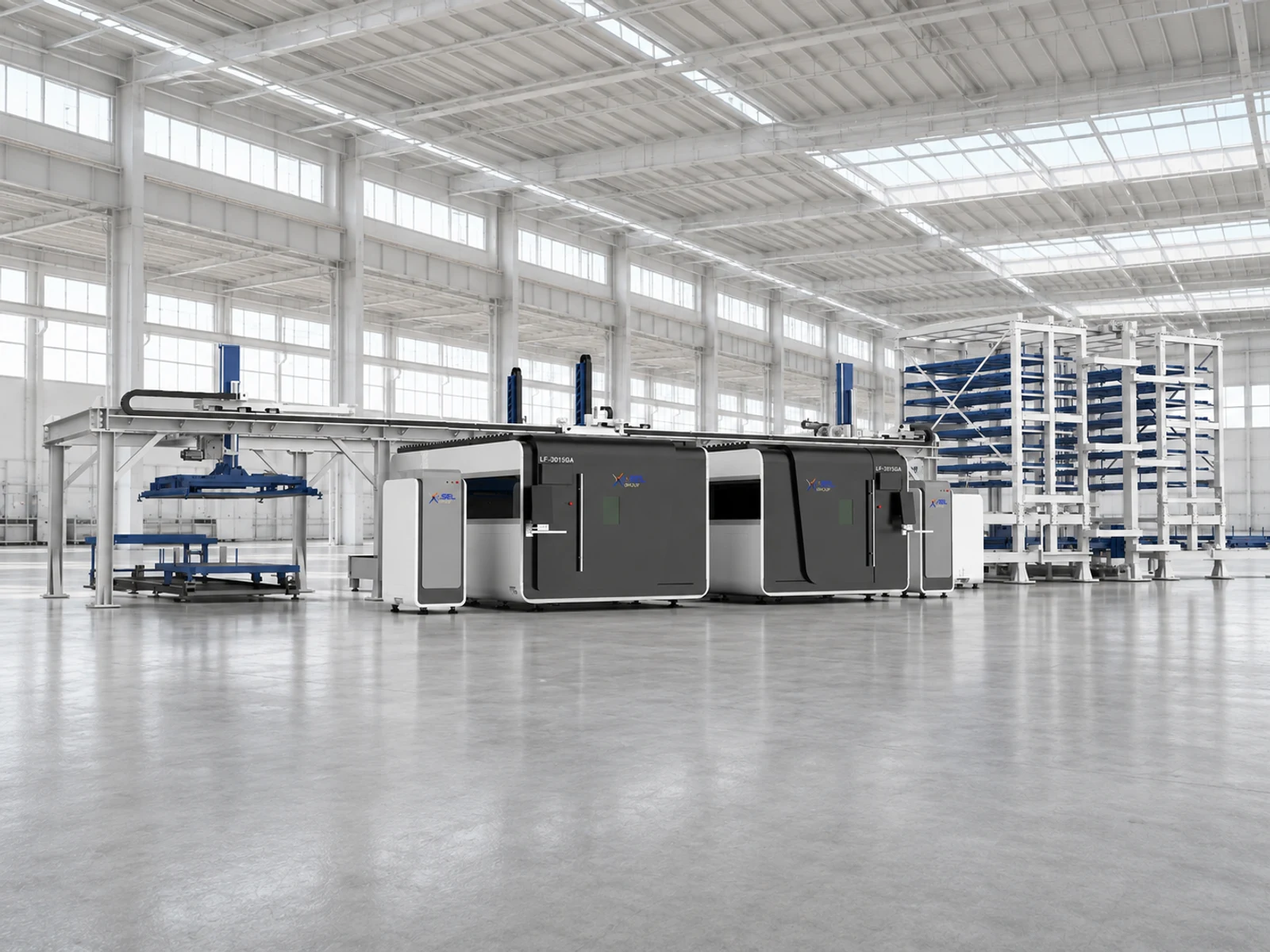 Dual-tower storage and automated laser line. The image is for reference. Actual appearance and configuration may vary.