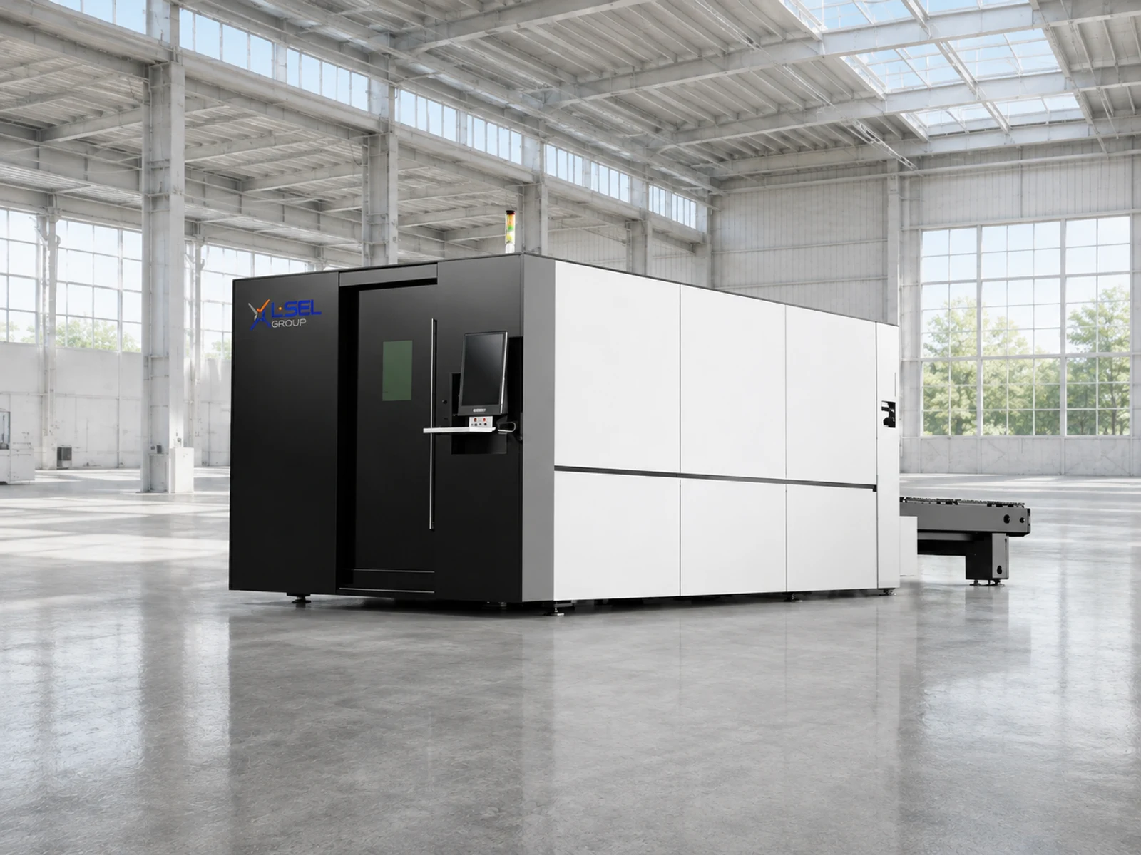 GA III enclosed laser with exchange tables. The image is for reference. Actual appearance and configuration may vary.