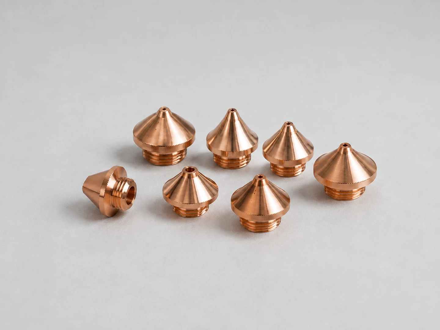 Laser cutting nozzles. Example product in this category. The studio background is retouched; the version and supplied items are confirmed on request.